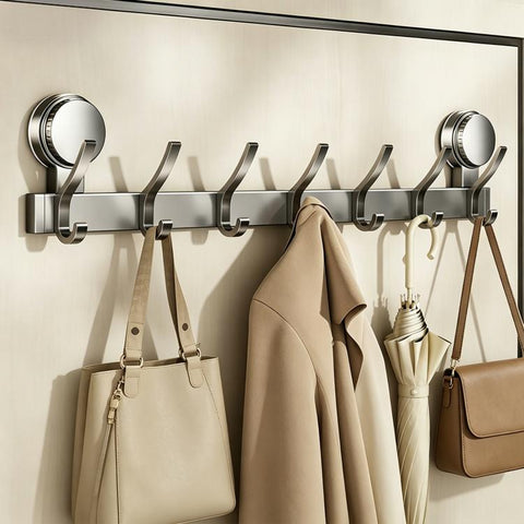 No-drill Door Back Vacuum Suction Cup Hooks Storage Rack, Upgraded Single Row 3-hook, Upgraded Single Row 4-hook, Upgraded Single Row 5-hook, Upgraded Single Row 6-hook, Upgraded Single Row 7-hook, Upgraded Single Row 8-hook, Upgraded Double Row 3-hook...