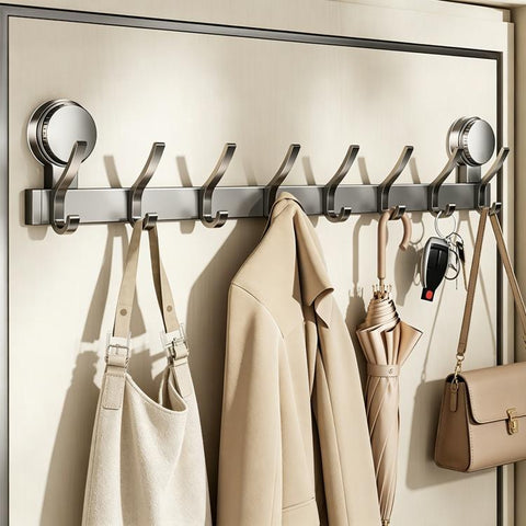 No-drill Door Back Vacuum Suction Cup Hooks Storage Rack, Upgraded Single Row 3-hook, Upgraded Single Row 4-hook, Upgraded Single Row 5-hook, Upgraded Single Row 6-hook, Upgraded Single Row 7-hook, Upgraded Single Row 8-hook, Upgraded Double Row 3-hook...