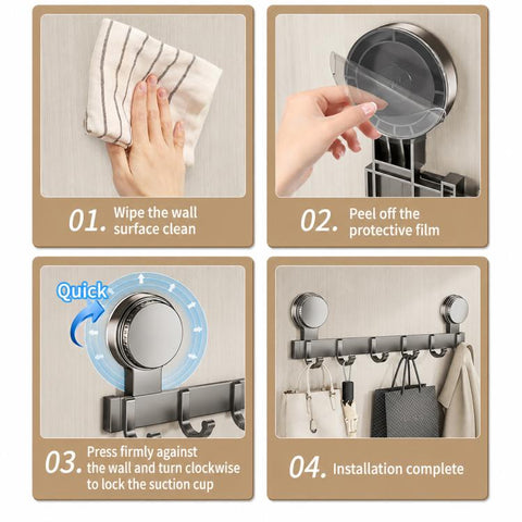No-drill Door Back Vacuum Suction Cup Hooks Storage Rack, Upgraded Single Row 3-hook, Upgraded Single Row 4-hook, Upgraded Single Row 5-hook, Upgraded Single Row 6-hook, Upgraded Single Row 7-hook, Upgraded Single Row 8-hook, Upgraded Double Row 3-hook...