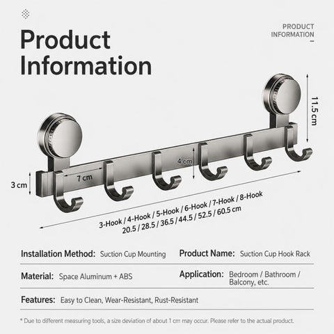 No-drill Door Back Vacuum Suction Cup Hooks Storage Rack, Upgraded Single Row 3-hook, Upgraded Single Row 4-hook, Upgraded Single Row 5-hook, Upgraded Single Row 6-hook, Upgraded Single Row 7-hook, Upgraded Single Row 8-hook, Upgraded Double Row 3-hook...