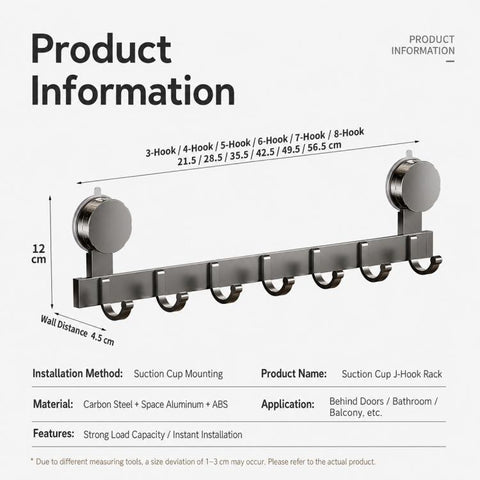No-drill Door Back Vacuum Suction Cup Hooks Storage Rack, Upgraded Single Row 3-hook, Upgraded Single Row 4-hook, Upgraded Single Row 5-hook, Upgraded Single Row 6-hook, Upgraded Single Row 7-hook, Upgraded Single Row 8-hook, Upgraded Double Row 3-hook...