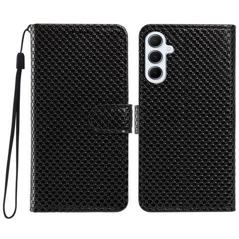 Mirrored Buckle Vegan Leather Phone Case with Small Black Cord, For Galaxy A56 5G, For Galaxy A26 5G, For Galaxy A36 5G, For Galaxy A16 4G / 5G