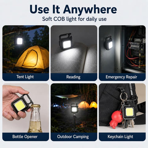 Portable Keychain Camping Light Mini COB LED Flashlight, 150mAh, 200mAh, 300mAh, 500mAh, 800mAh
