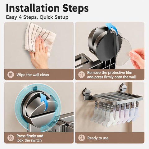 No-drill Vacuum Suction Cup Multi-Clip Folding Balcony Underwear Drying Rack, 18 Clips, 24 Clips, 30 Clips