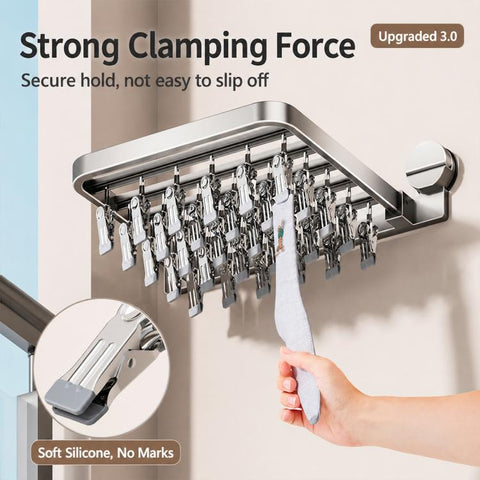 No-drill Vacuum Suction Cup Multi-Clip Folding Balcony Underwear Drying Rack, 18 Clips, 24 Clips, 30 Clips