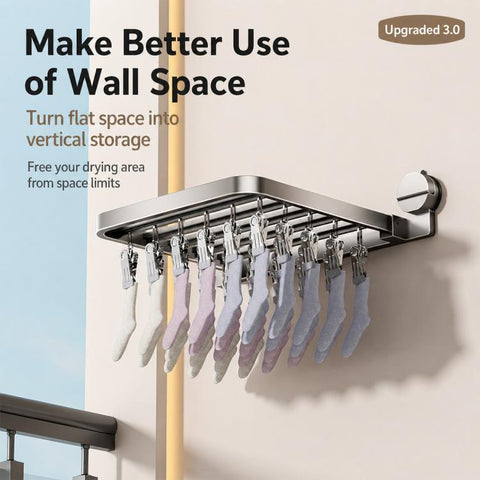 No-drill Vacuum Suction Cup Multi-Clip Folding Balcony Underwear Drying Rack, 18 Clips, 24 Clips, 30 Clips