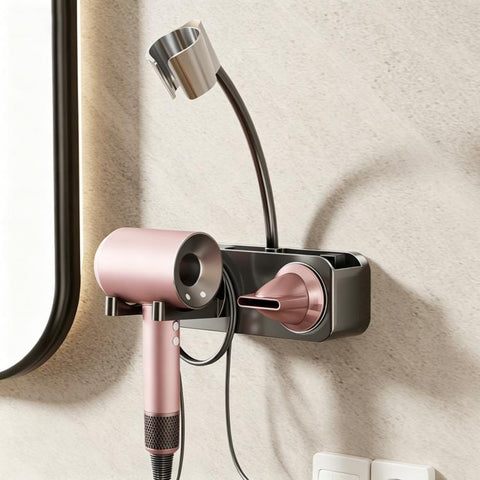 No-drill Suction Cup Bathroom Hair Dryer Holder Storage Wall-mounted Rack, with Lazy Rack, without Lazy Rack