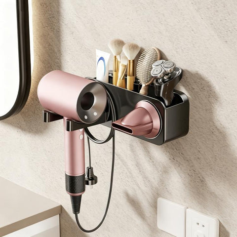 No-drill Suction Cup Bathroom Hair Dryer Holder Storage Wall-mounted Rack, with Lazy Rack, without Lazy Rack