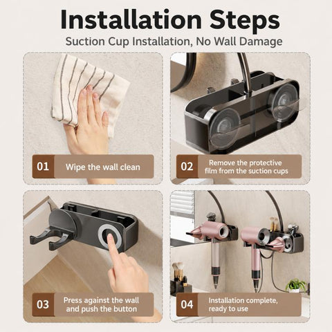 No-drill Suction Cup Bathroom Hair Dryer Holder Storage Wall-mounted Rack, with Lazy Rack, without Lazy Rack