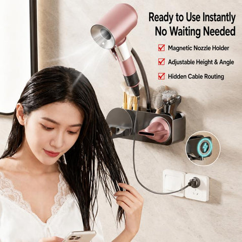 No-drill Suction Cup Bathroom Hair Dryer Holder Storage Wall-mounted Rack, with Lazy Rack, without Lazy Rack