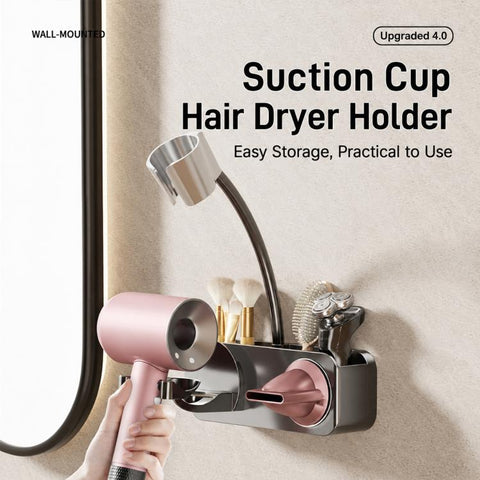 No-drill Suction Cup Bathroom Hair Dryer Holder Storage Wall-mounted Rack, with Lazy Rack, without Lazy Rack