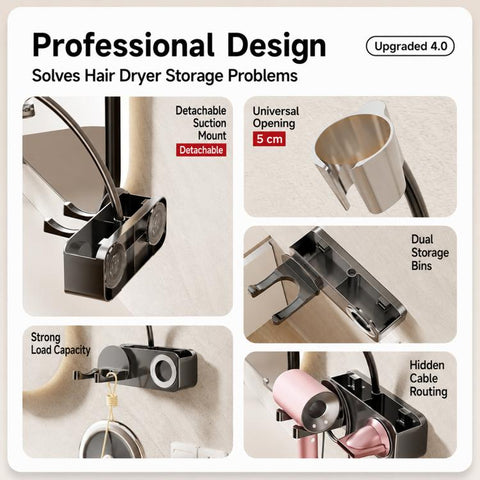 No-drill Suction Cup Bathroom Hair Dryer Holder Storage Wall-mounted Rack, with Lazy Rack, without Lazy Rack