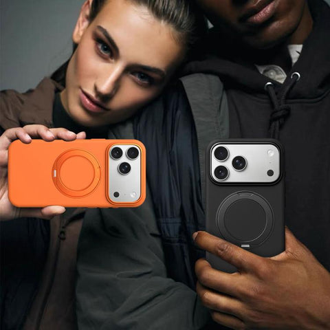 Liquid Silicone Magnetic Phone Case with Rotating Stand, For iPhone 18 Pro / 17 Pro, For iPhone 18 Pro Max / 17 Pro Max, For iPhone 17, For iPhone 16 Pro Max, For iPhone 16 Pro, For iPhone 16