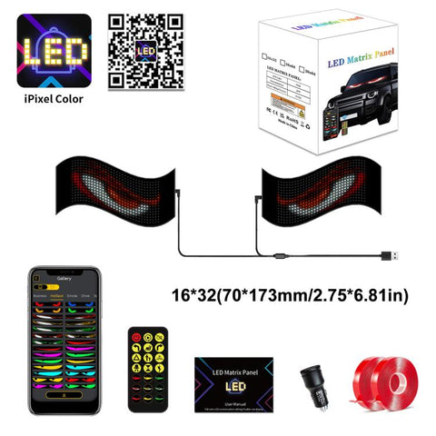 Demon Eye Car Ultra-Thin Waterproof LED Flexible Matrix Display Screen 2pcs, 16 x 32 USB set, 16 x 64 USB set, 20 x 64 USB set, 16 x 96 USB set