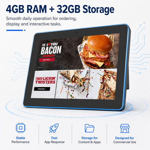 WA1059T 10.1 inch HD Touch Screen Digital Signage with Light, 4GB+32GB, Android 14 RK3576S Quad Core, US Plug, EU Plug, UK Plug