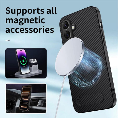 WANLONFENG Kickstand Carbon Fiber Texture Magnetic Phone Case, For Galaxy S26 FE 5G