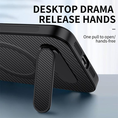 WANLONFENG Kickstand Carbon Fiber Texture Magnetic Phone Case, For Galaxy S26 FE 5G