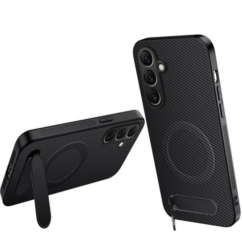 WANLONFENG Kickstand Carbon Fiber Texture Magnetic Phone Case, For Galaxy S26 FE 5G