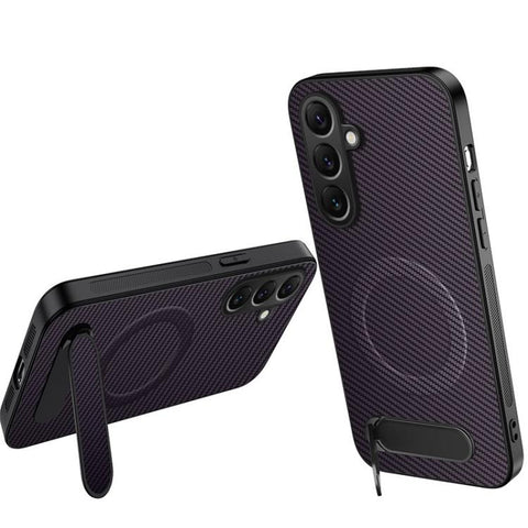 WANLONFENG Kickstand Carbon Fiber Texture Magnetic Phone Case, For Galaxy S26 FE 5G
