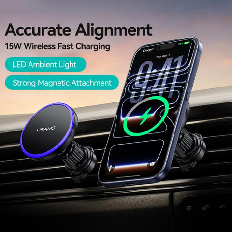 USAMS CD277 15W Magnetic Wireless Charging Car  Air Vent Phone Holder, CD277