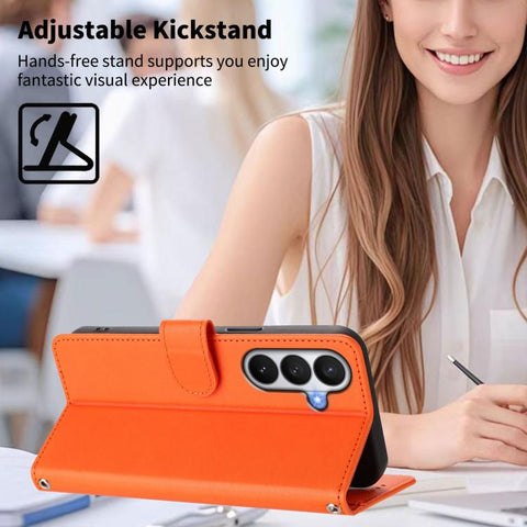 Happy Heart Pattern Magnetic Closure Vegan Leather Phone Case with Wrist Strap, For Galaxy S26 5G, For Galaxy S25 FE 5G, For Galaxy S25 Edge 5G, For Galaxy S25 / S24 5G