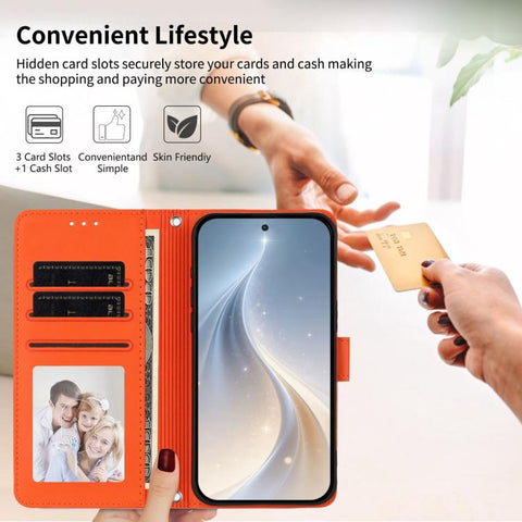Happy Heart Pattern Magnetic Closure Vegan Leather Phone Case with Wrist Strap, For Galaxy S26 5G, For Galaxy S25 FE 5G, For Galaxy S25 Edge 5G, For Galaxy S25 / S24 5G