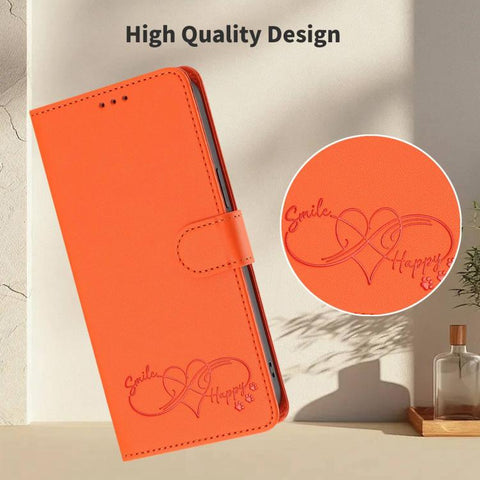 Happy Heart Pattern Magnetic Closure Vegan Leather Phone Case with Wrist Strap, For Galaxy S26 5G, For Galaxy S25 FE 5G, For Galaxy S25 Edge 5G, For Galaxy S25 / S24 5G