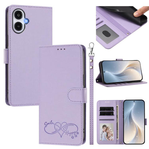 Happy Heart Pattern Magnetic Closure Vegan Leather Phone Case with Wrist Strap, For Galaxy A57 5G, For Galaxy A37 5G, For Galaxy A27 5G, For Galaxy A25e / A25 5G JP