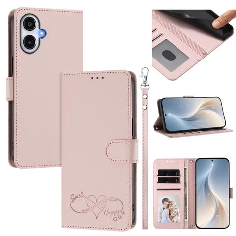 Happy Heart Pattern Magnetic Closure Vegan Leather Phone Case with Wrist Strap, For Galaxy A57 5G, For Galaxy A37 5G, For Galaxy A27 5G, For Galaxy A25e / A25 5G JP