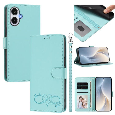 Happy Heart Pattern Magnetic Closure Vegan Leather Phone Case with Wrist Strap, For Galaxy A57 5G, For Galaxy A37 5G, For Galaxy A27 5G, For Galaxy A25e / A25 5G JP