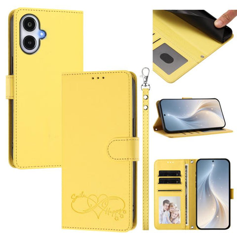 Happy Heart Pattern Magnetic Closure Vegan Leather Phone Case with Wrist Strap, For Galaxy A57 5G, For Galaxy A37 5G, For Galaxy A27 5G, For Galaxy A25e / A25 5G JP