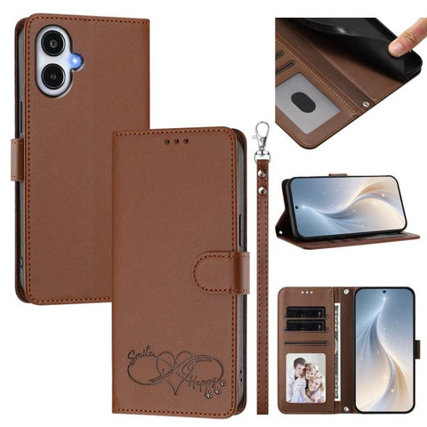 Happy Heart Pattern Magnetic Closure Vegan Leather Phone Case with Wrist Strap, For Galaxy A57 5G, For Galaxy A37 5G, For Galaxy A27 5G, For Galaxy A25e / A25 5G JP