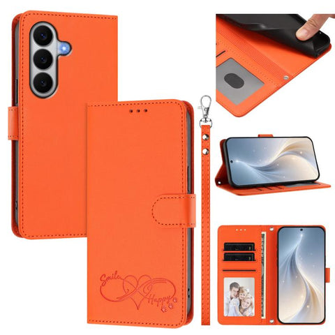 Happy Heart Pattern Magnetic Closure Vegan Leather Phone Case with Wrist Strap, For Galaxy A57 5G, For Galaxy A37 5G, For Galaxy A27 5G, For Galaxy A25e / A25 5G JP