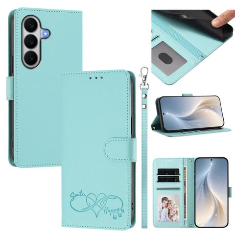 Happy Heart Pattern Magnetic Closure Vegan Leather Phone Case with Wrist Strap, For Galaxy A57 5G, For Galaxy A37 5G, For Galaxy A27 5G, For Galaxy A25e / A25 5G JP