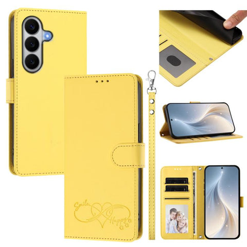 Happy Heart Pattern Magnetic Closure Vegan Leather Phone Case with Wrist Strap, For Galaxy A57 5G, For Galaxy A37 5G, For Galaxy A27 5G, For Galaxy A25e / A25 5G JP