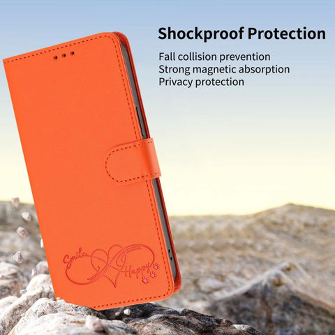 Happy Heart Pattern Magnetic Closure Vegan Leather Phone Case with Wrist Strap, For Galaxy A57 5G, For Galaxy A37 5G, For Galaxy A27 5G, For Galaxy A25e / A25 5G JP