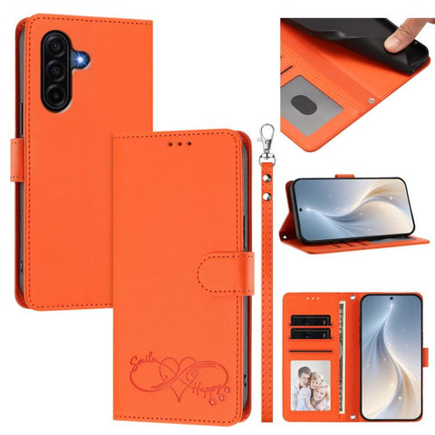 Happy Heart Pattern Magnetic Closure Vegan Leather Phone Case with Wrist Strap, For Galaxy A57 5G, For Galaxy A37 5G, For Galaxy A27 5G, For Galaxy A25e / A25 5G JP