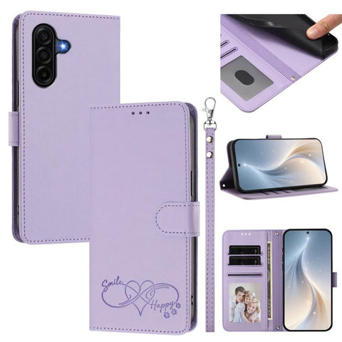 Happy Heart Pattern Magnetic Closure Vegan Leather Phone Case with Wrist Strap, For Galaxy A57 5G, For Galaxy A37 5G, For Galaxy A27 5G, For Galaxy A25e / A25 5G JP