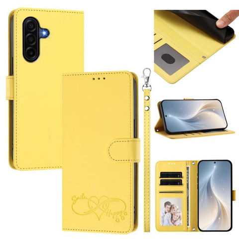 Happy Heart Pattern Magnetic Closure Vegan Leather Phone Case with Wrist Strap, For Galaxy A57 5G, For Galaxy A37 5G, For Galaxy A27 5G, For Galaxy A25e / A25 5G JP