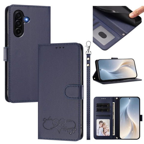 Happy Heart Pattern Magnetic Closure Vegan Leather Phone Case with Wrist Strap, For Galaxy A57 5G, For Galaxy A37 5G, For Galaxy A27 5G, For Galaxy A25e / A25 5G JP