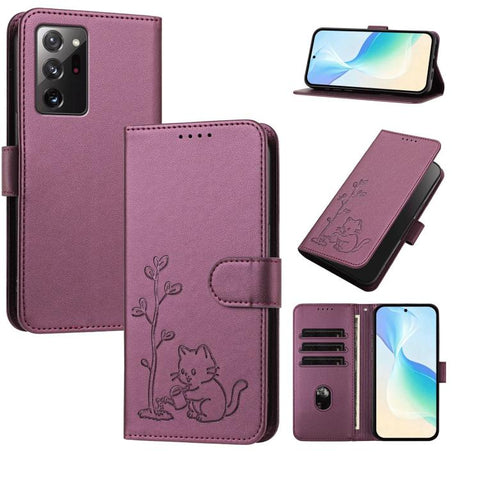YX0014 Cat Watering Tree Buckle Vegan Leather Phone Case with Lanyard, For Galaxy S21 Ultra 5G, For Galaxy Note20 Ultra, For Galaxy Note20, For Galaxy S20 Ultra