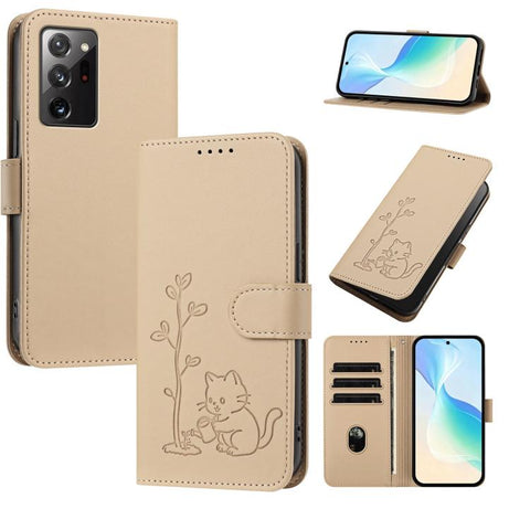 YX0014 Cat Watering Tree Buckle Vegan Leather Phone Case with Lanyard, For Galaxy S21 Ultra 5G, For Galaxy Note20 Ultra, For Galaxy Note20, For Galaxy S20 Ultra