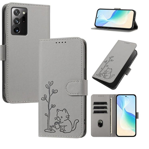 YX0014 Cat Watering Tree Buckle Vegan Leather Phone Case with Lanyard, For Galaxy S21 Ultra 5G, For Galaxy Note20 Ultra, For Galaxy Note20, For Galaxy S20 Ultra