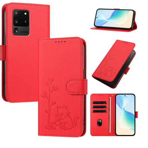 YX0014 Cat Watering Tree Buckle Vegan Leather Phone Case with Lanyard, For Galaxy S21 Ultra 5G, For Galaxy Note20 Ultra, For Galaxy Note20, For Galaxy S20 Ultra