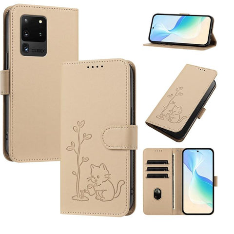 YX0014 Cat Watering Tree Buckle Vegan Leather Phone Case with Lanyard, For Galaxy S21 Ultra 5G, For Galaxy Note20 Ultra, For Galaxy Note20, For Galaxy S20 Ultra