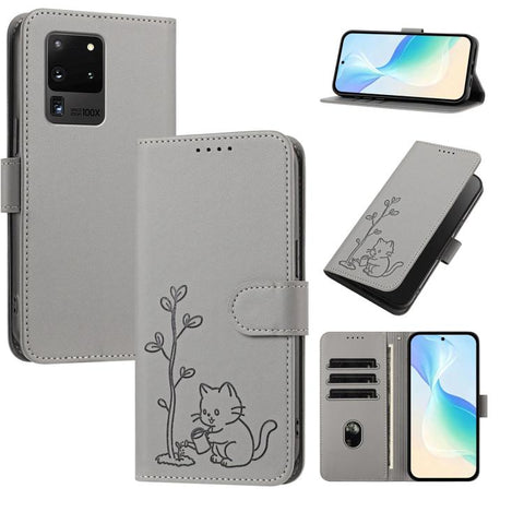 YX0014 Cat Watering Tree Buckle Vegan Leather Phone Case with Lanyard, For Galaxy S21 Ultra 5G, For Galaxy Note20 Ultra, For Galaxy Note20, For Galaxy S20 Ultra