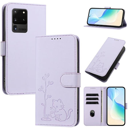 YX0014 Cat Watering Tree Buckle Vegan Leather Phone Case with Lanyard, For Galaxy S21 Ultra 5G, For Galaxy Note20 Ultra, For Galaxy Note20, For Galaxy S20 Ultra
