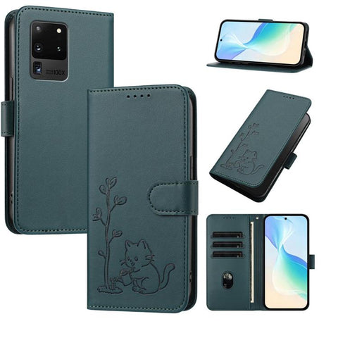 YX0014 Cat Watering Tree Buckle Vegan Leather Phone Case with Lanyard, For Galaxy S21 Ultra 5G, For Galaxy Note20 Ultra, For Galaxy Note20, For Galaxy S20 Ultra
