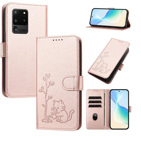 YX0014 Cat Watering Tree Buckle Vegan Leather Phone Case with Lanyard, For Galaxy S21 Ultra 5G, For Galaxy Note20 Ultra, For Galaxy Note20, For Galaxy S20 Ultra