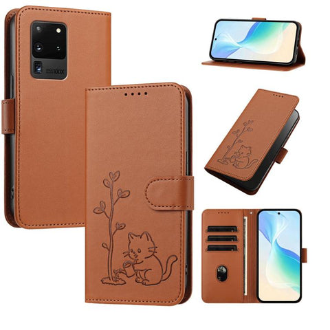 YX0014 Cat Watering Tree Buckle Vegan Leather Phone Case with Lanyard, For Galaxy S21 Ultra 5G, For Galaxy Note20 Ultra, For Galaxy Note20, For Galaxy S20 Ultra